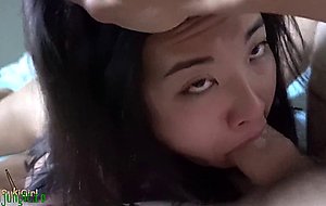 Asian girl deepthroat and creampie