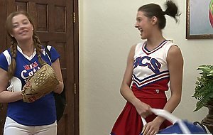 A lesbian player licks teen cheerleader