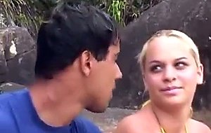 Brazillian blonde teen anal on beach