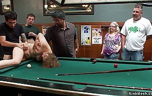 Brunette fucked in public pool bar