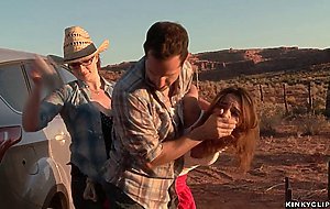 Bound hitchhiker anal toyed in desert
