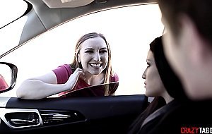 Hot couple pick up naive teen on the road and revenge fuck her