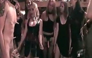 Group of cruel sluts plays with cock