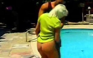 Huge tittied blonde fucked by the pool