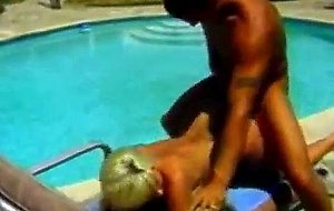 Huge tittied blonde fucked by the pool