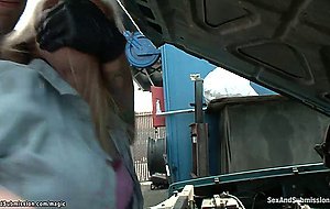 Auto shop owner anal fucks bound blonde