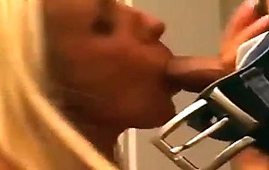 Slutty blonde bitch sucks and gets jizz all over her face