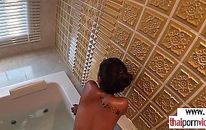 Skinny amateur Thai teen fucked in the bath by big cocked lover