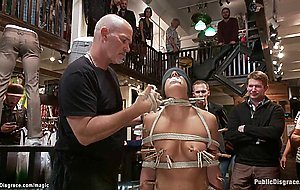 Ginger tied and clamped in public