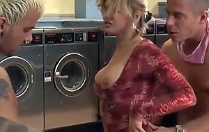 Two guys banging a chick in the laundry room