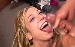 Blonde and brunette girl having an orgy with more men