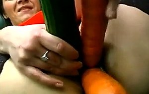 Nasty slut fucking some big intense vegetables