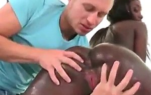Black beauty spreading her pussy and oiled up to fuck