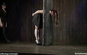 Redhead with trapped neck in wall stock