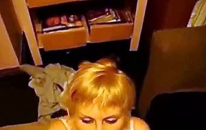 Blond MILF sucks and takes facial