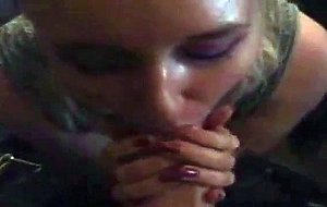 Blowjob and swallow sperm from horny blonde
