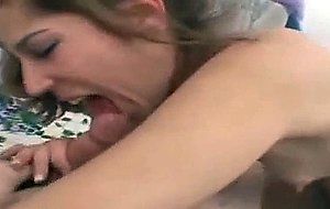 Jaimie gets her mouth drilled with big cock