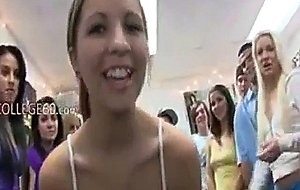 Group of sweet girls bang on college