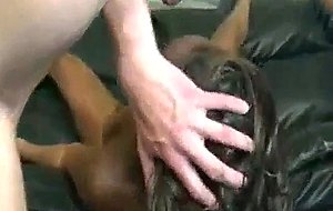 Black whore gets her throat fucked by a white guy