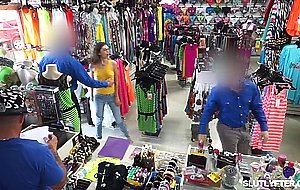 Pervert officer banging shoplifter teens tight pussy from below