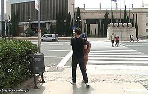 Bound redhead ass fucked in public