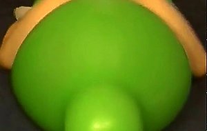 Big green balloon riding humping cum