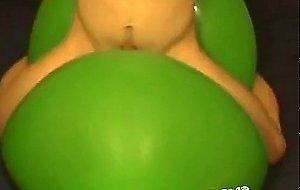 Big green balloon riding humping cum