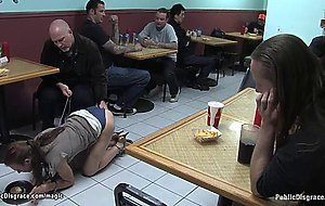 Dirty babe fucked in public restaurant