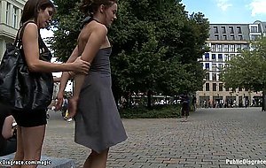 Brunette spanked and fucked in public
