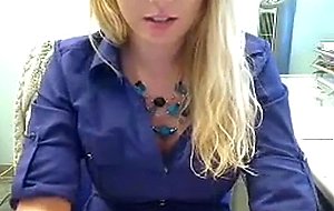 Sexy babe fingering at the office