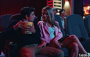 Hot blonde teen Athena Faris complaining on a big cock in the movie theatre