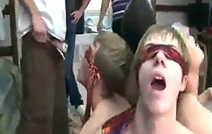 Pledges with blindfolds sucking cock