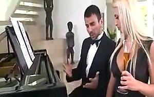 Classy blonde lets gent feel pussy