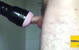 Shower mounted fleshlight fuck cum inside