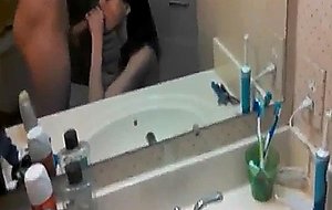 Teen slut getting fucked in bathroom and takes a facial
