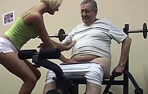 Busty blonde teen suck an old cock in gym