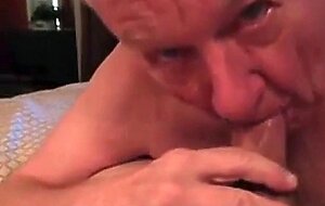 White-haired grandpa perfectly BJ with mouth cleaning