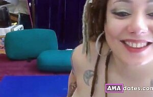 Curvaceous dreded latina with inked body and dirty talks