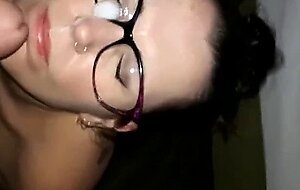 Husband fucks girl and cums on her glasses