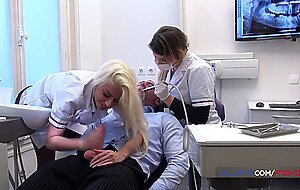French girls at work, blonde dentist fucks her patient