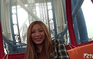 Pure japanese adult video, blonde japanese babe squirts and blows a guy with big cock in a common place