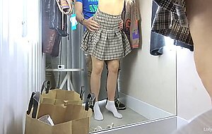 Lol upskirt, risky sex： fucking petite girl in the dressromm of the store