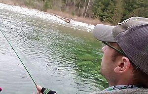 Giving This Lucky Guy A Blowjob While He's Fly Fishing