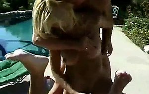 Outdoor threeway fuck by pool
