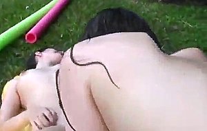 Pretty college ex and her friend banged in threesome outdoors