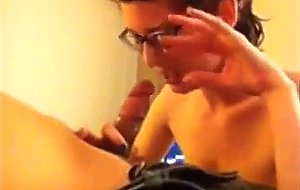 Sexy girl with glasses gives great handjob