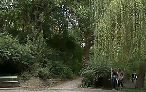 Euro beauty gets tied to a park bench and fucked