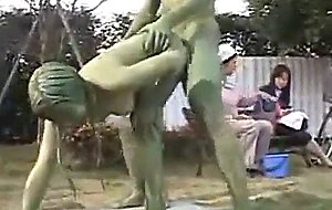 Green japanese garden statues fuck in public