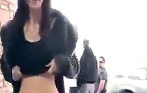 Pretty honey  brunette stripping in public