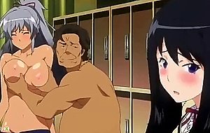 Busty anime licked by old dude